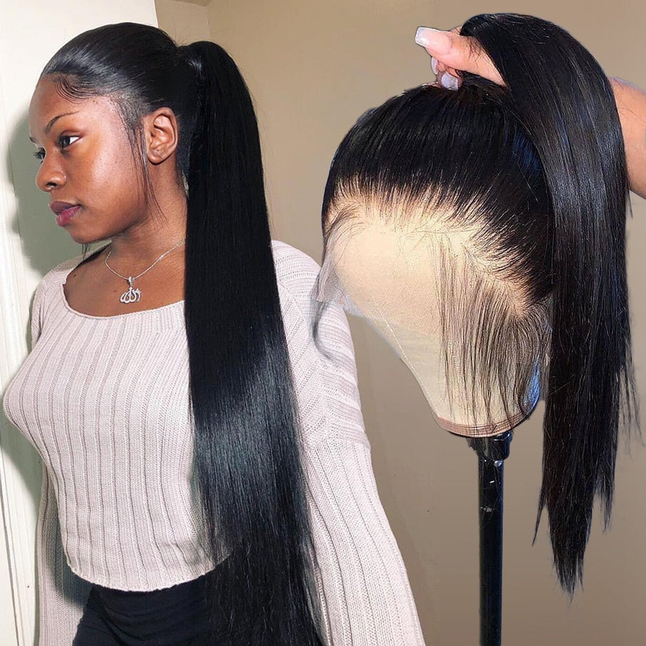 360 FULL HD Lace Straight Human Hair Wigs Pre Plucked With Baby 32inch 30 Inch
