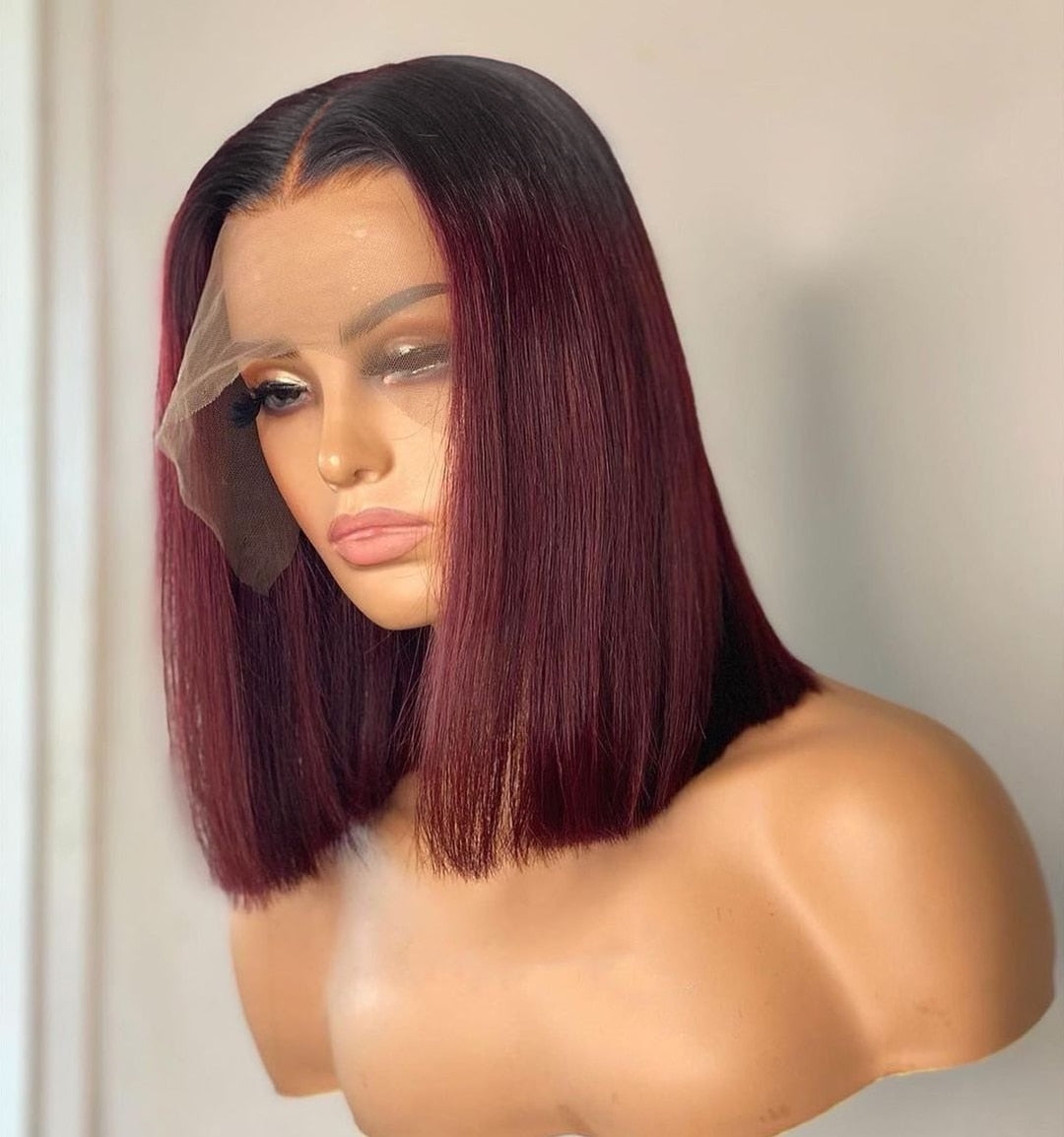 Short Bob 13x6 Lace Front Human Hair Wig|1B 99J Burgundy Hair