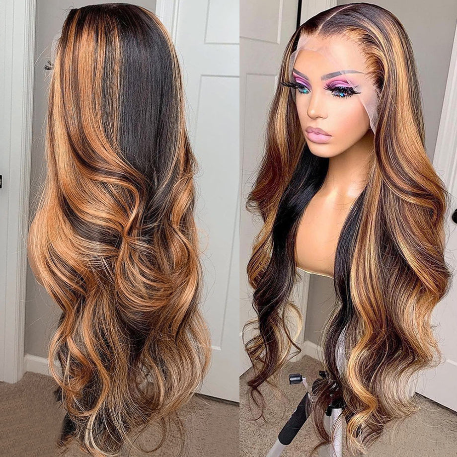 40inch Deep Part Ombre Highlight Human Hair Lace Front Wig