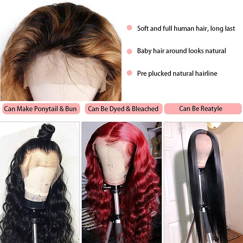 28inch Long Honey Blonde Body Wave Human Hair Lace Front Wigs