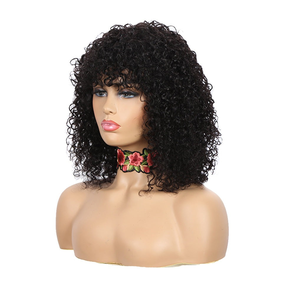 Kinky Jerry Curly Human Hair Wigs With Bangs