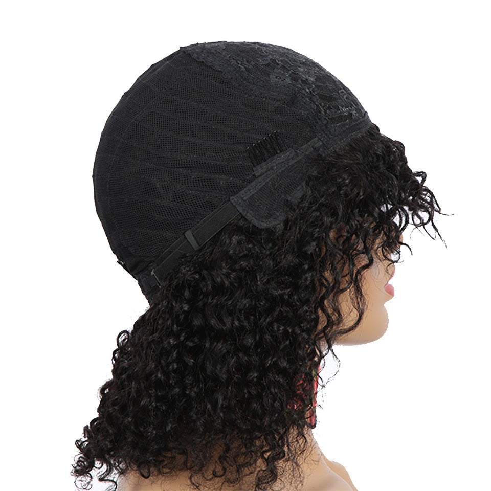 Kinky Jerry Curly Human Hair Wigs With Bangs