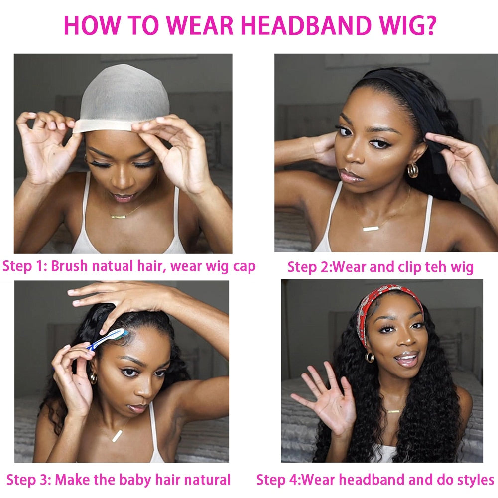 Short Bob Curly Human Hair Headband Wigs For Women- DragQueen