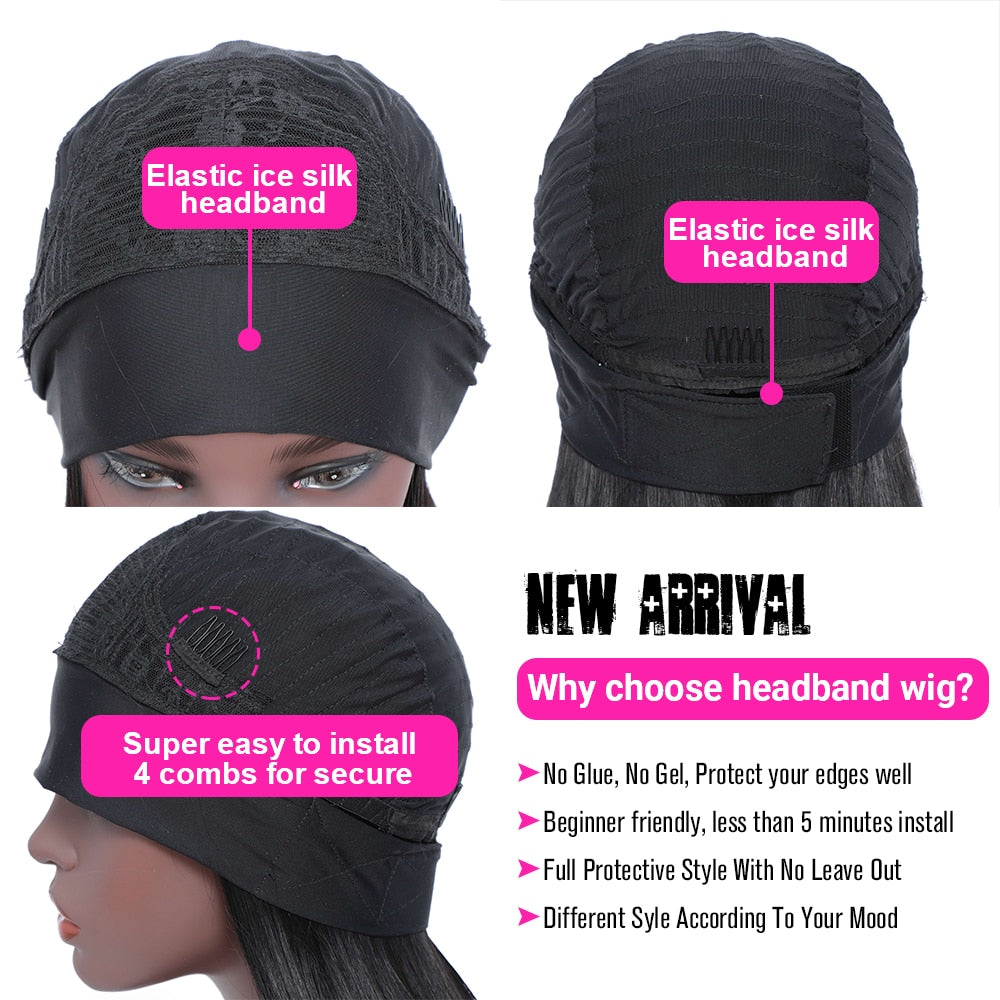 Short Bob Curly Human Hair Headband Wigs For Women- DragQueen