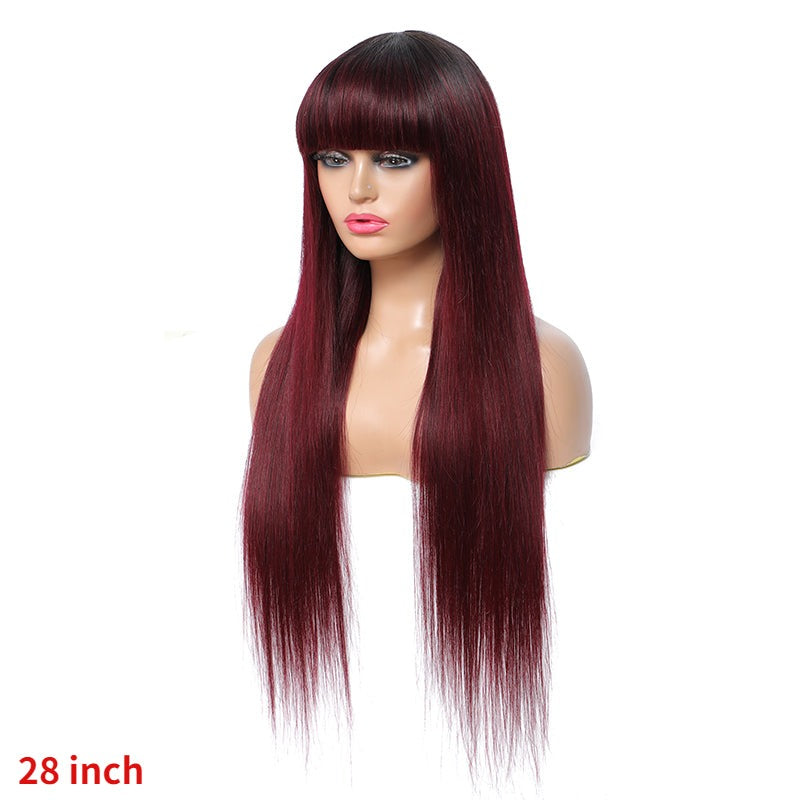 Straight Human Hair Wigs With Bangs