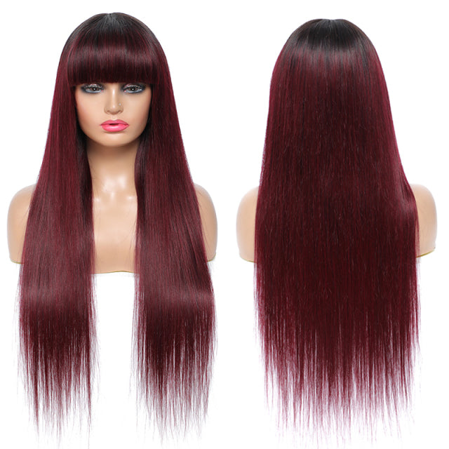 Straight Human Hair Wigs With Bangs