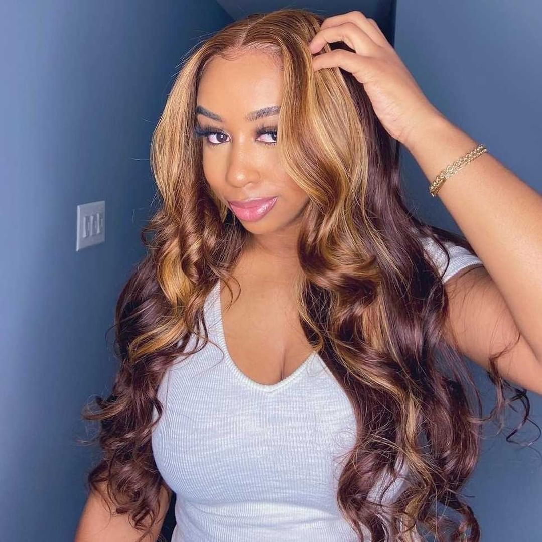 30 Inch Full T Part Honey Blonde Wavy Lace Front Human Hair Wig