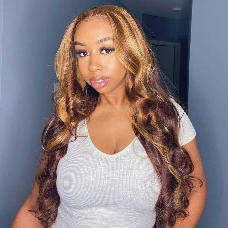 30 Inch Full T Part Honey Blonde Wavy Lace Front Human Hair Wig