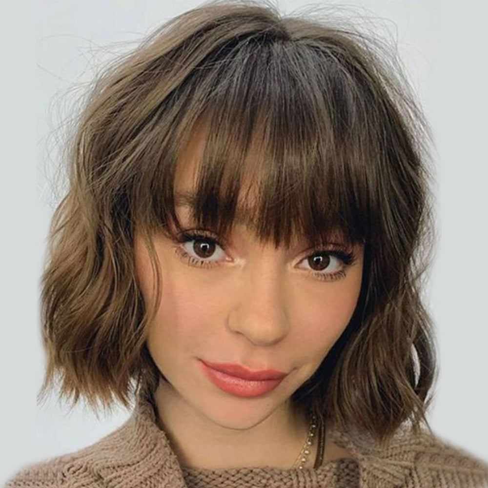 Short Loose Wave Human Hair Wigs With Bangs For Women