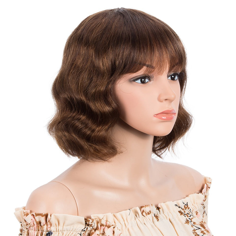 Short Loose Wave Human Hair Wigs With Bangs For Women