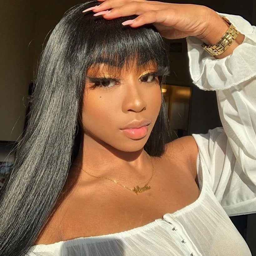 Long Straight 32inch Hair Wig With Fringe Bangs|Silky Hair| Bob Wigs