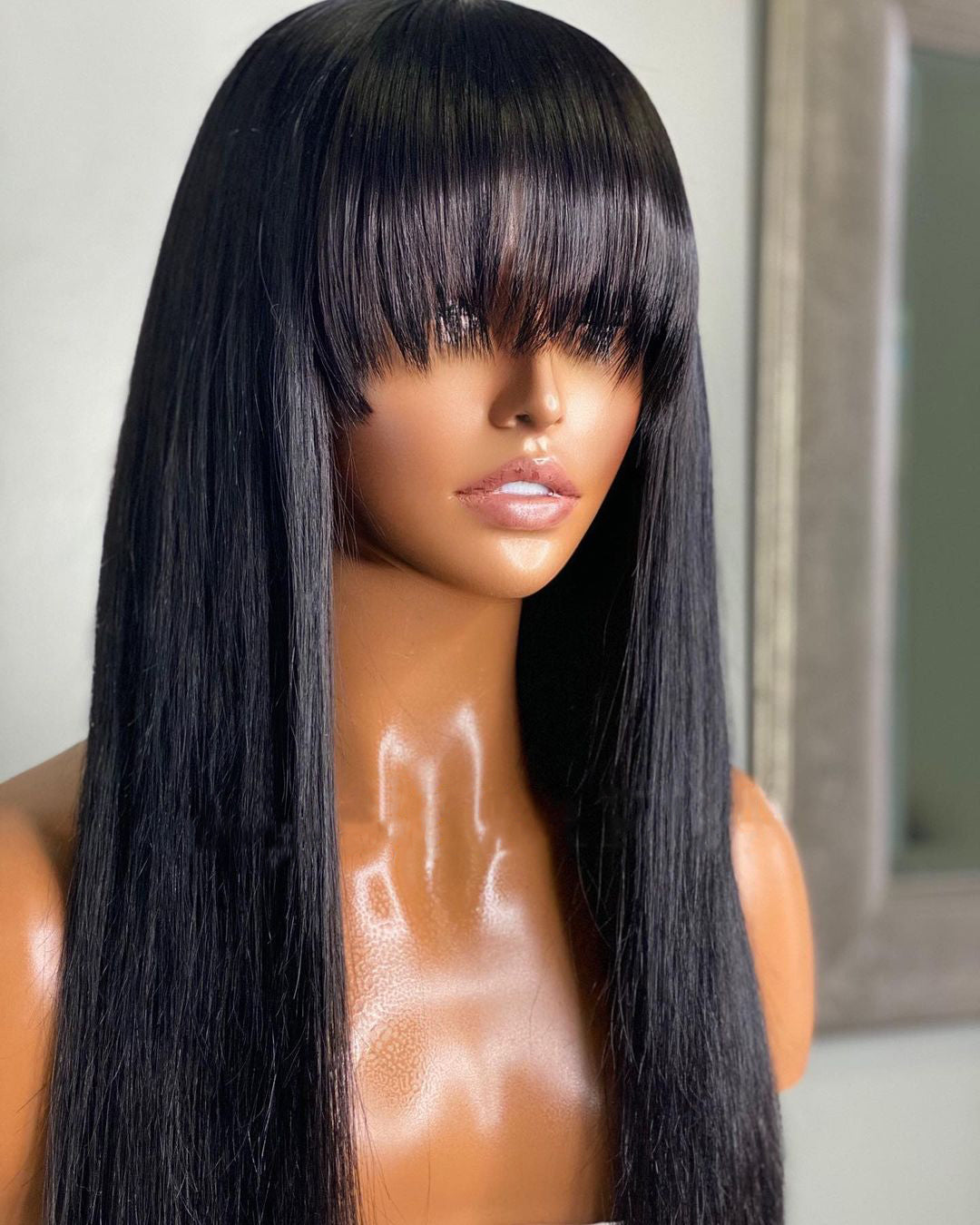 Long Straight 32inch Hair Wig With Fringe Bangs|Silky Hair| Bob Wigs