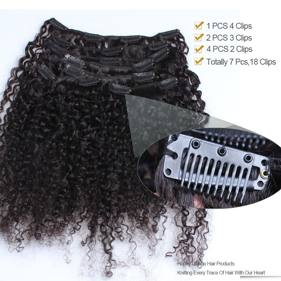 3B 3C Afro Kinky Curly Clip In Hair Extensions Human Hair Full Head Sets