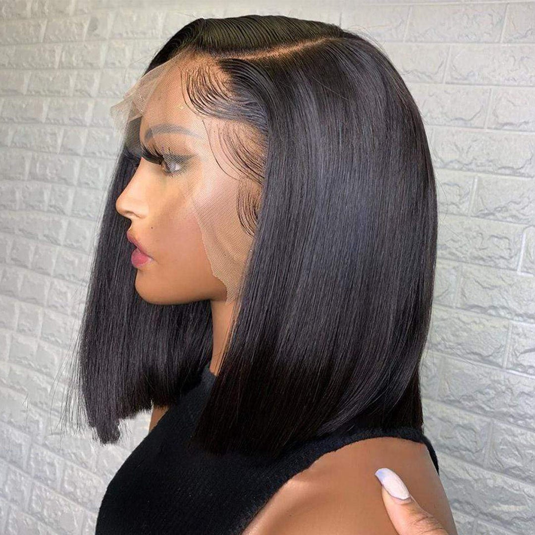 Straight Bone Short Bob Lace Front Human Hair Wigs