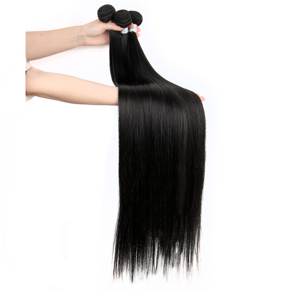36 38 40 inch Long Straight Remy Human Hair Bundles With Closure