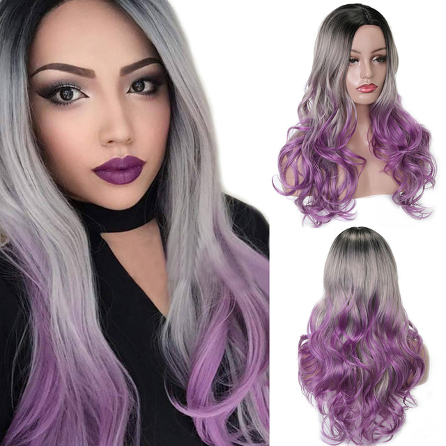 Long Wave Colored Middle Part Hairstyle Wigs|Red Hair|Blue Hair|Pink Hair