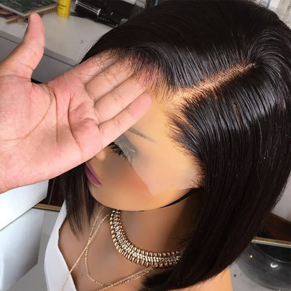 Straight Bone Short Bob Lace Front Human Hair Wigs