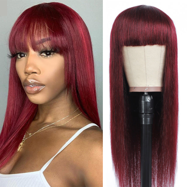 Straight Ombre Brown Brazilian Human Hair Wigs With Bangs