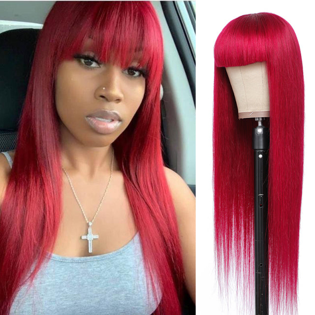 Straight Ombre Brown Brazilian Human Hair Wigs With Bangs