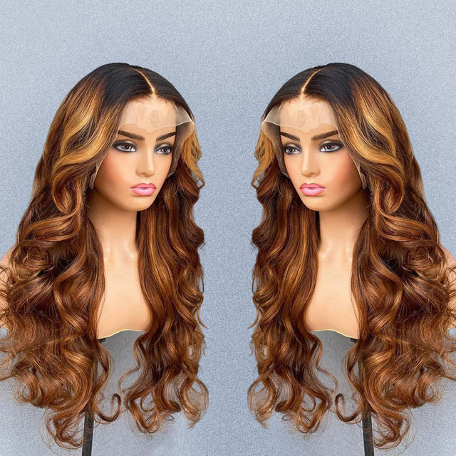 28inch Long Honey Blonde Body Wave Human Hair Lace Front Wigs
