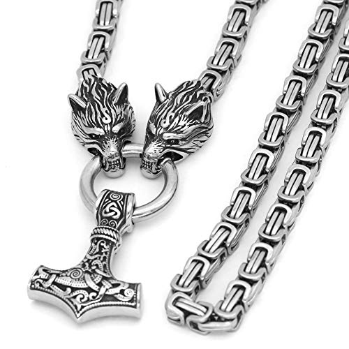 Men Stainless Steel Wolf Head Norse Viking Amulet