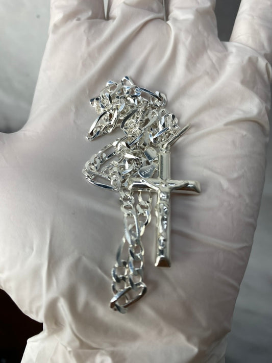 Genuine 925 Sterling Silver Italian Shiny Crucifix Cross 5mm Link Chain 