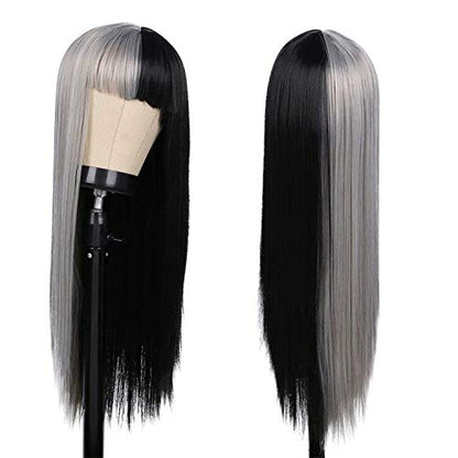 Half Grey Half Black Wig for Women 