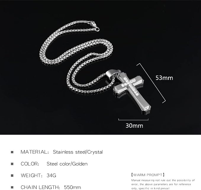 Stainless Steel Cross Pendant Necklace for Men Women