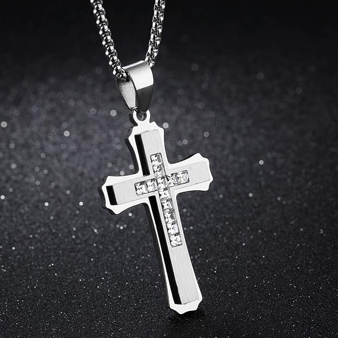 Stainless Steel Cross Pendant Necklace for Men Women