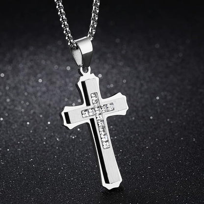 Stainless Steel Cross Pendant Necklace for Men Women