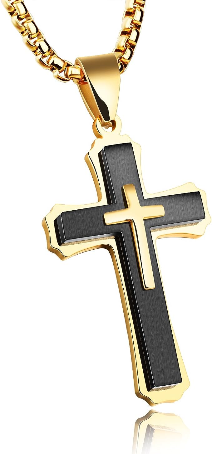 Stainless Steel Cross Pendant Necklace for Men Women