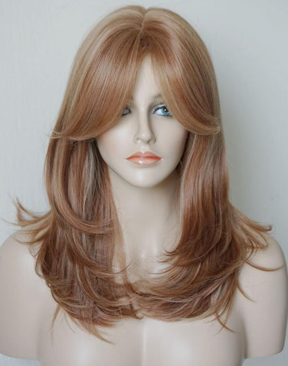 layered wig, shoulder-length wig, bangs wig, synthetic wig, heat-resistant wig, cosplay wig, daily wear wig, party wig, wedding wig, wig for women