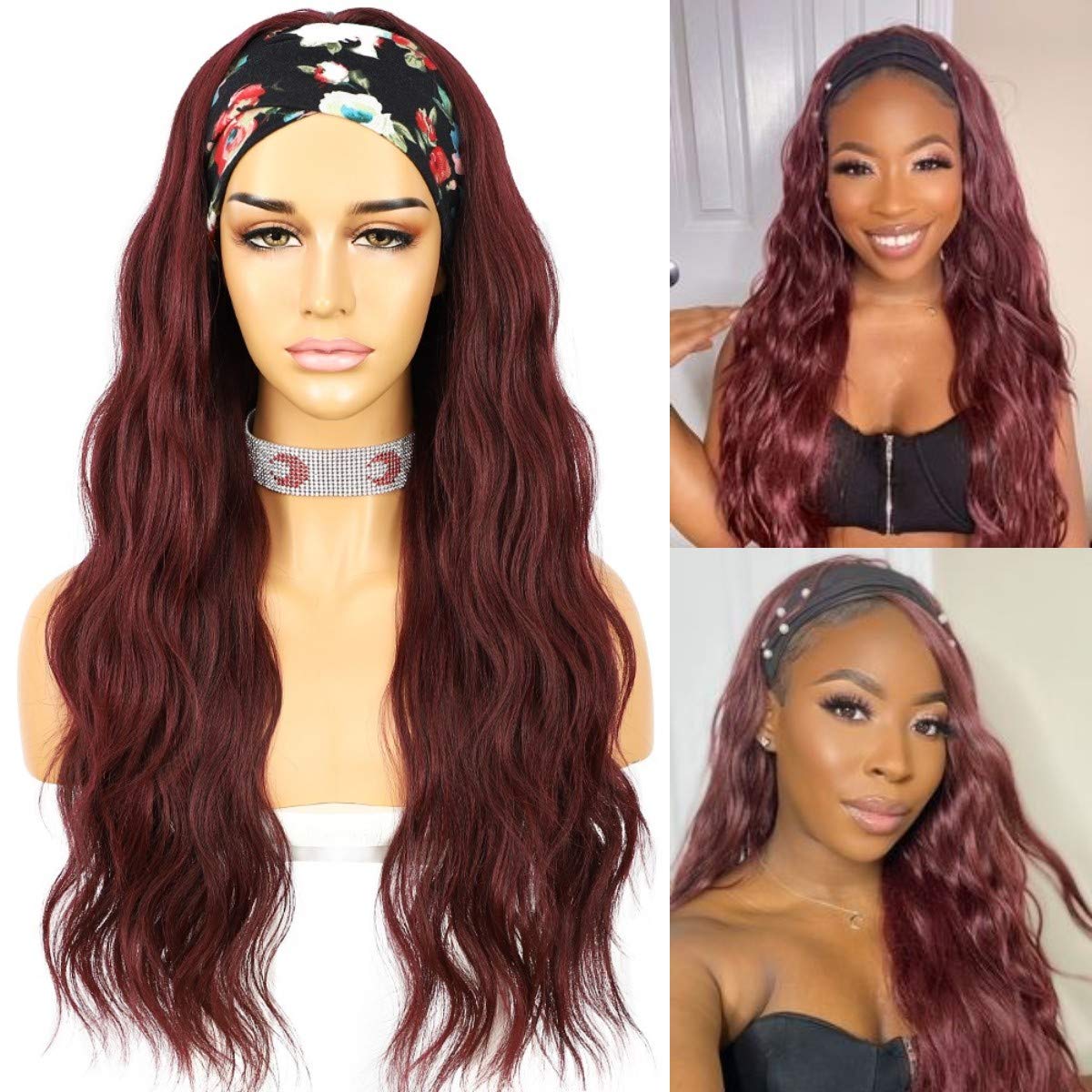 red headband wig, synthetic headband wig, loose body wave wig, glueless wig for Black women, 26 inch wig, cosplay wig red, beginner-friendly wigs, party wigs for women