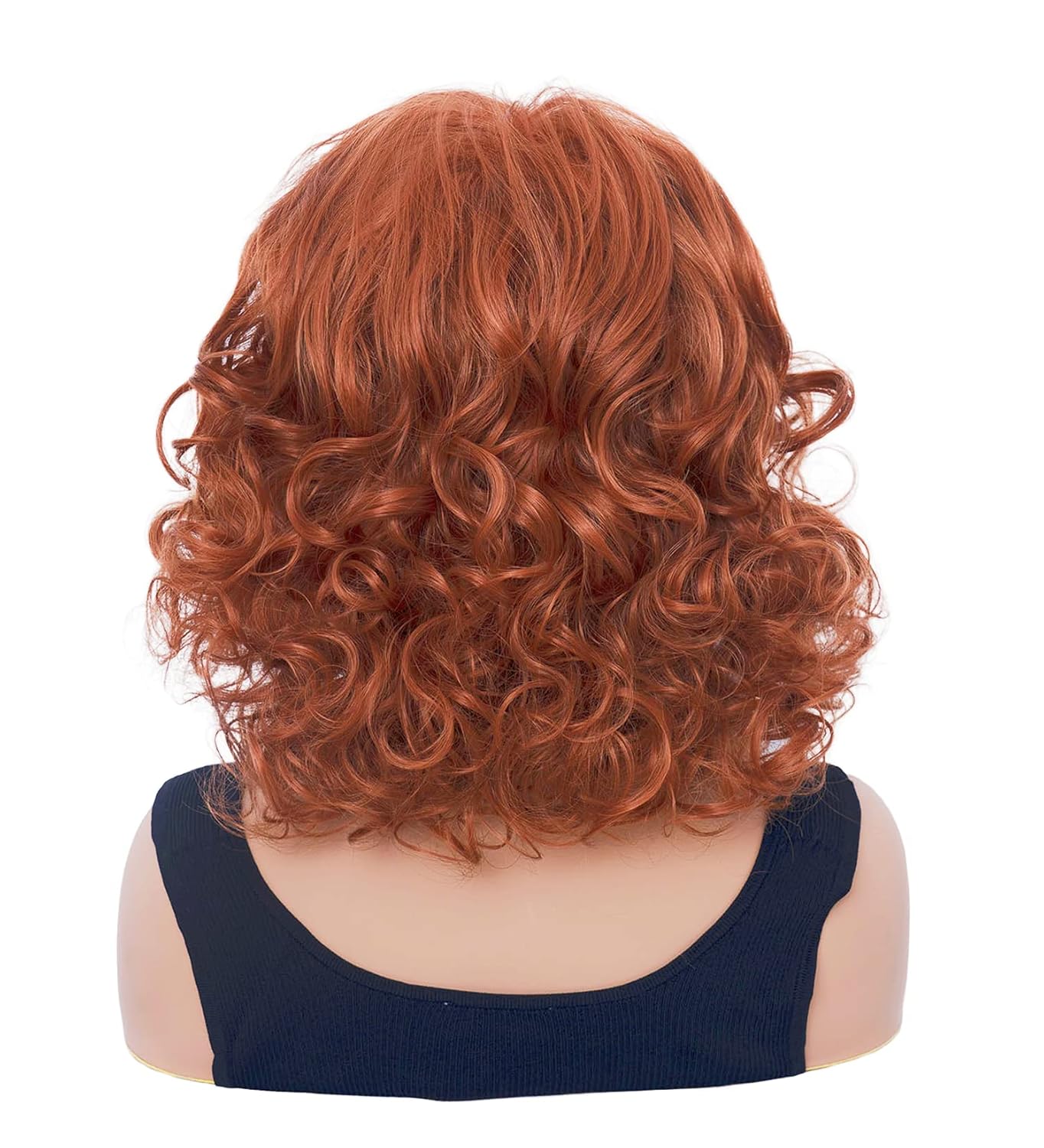 short curly wig, copper red wig, synthetic wig for women, shoulder-length curly wig, adjustable wig, cosplay wig, Halloween wig, daily wear wig, middle part wig, fashion wig,Short Curly Wig – Copper Red Synthetic Middle Part Wig for Women