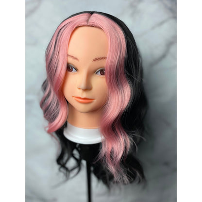 Black Wig and Pink Highlights,Short Wavy Wig