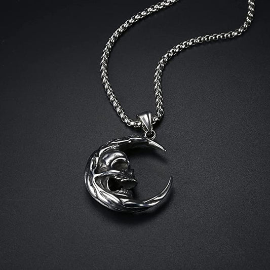 Skull Necklace Moon Pendant Gothic Jewelry Silver Punk Crescent Biker Men Stainless Steel Women Chain Moth 24 Raven 925 Sterling