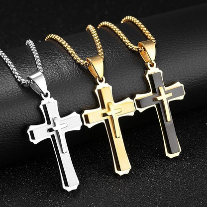 Stainless Steel Cross Pendant Necklace for Men Women