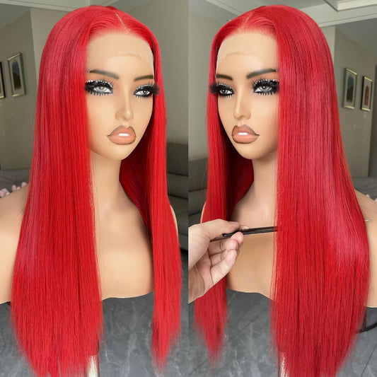 RED Lace Front Wig – Straight Synthetic Hair for Black Women
