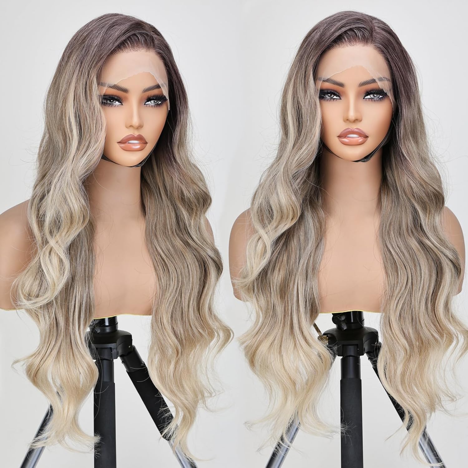 ombre blonde balayage wig, balayage lace front wig, ombre blonde synthetic wig, long wavy balayage wig for women
