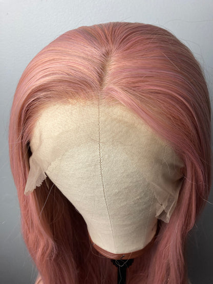 Wavy Rose Gold Synthetic Lace Wig