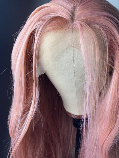 Wavy Rose Gold Synthetic Lace Wig