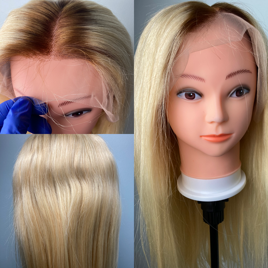 Blonde Lace Front Wig With Dark Roots Human Hair #4/613 Brown To Blonde Ombre Wig on Sale, 