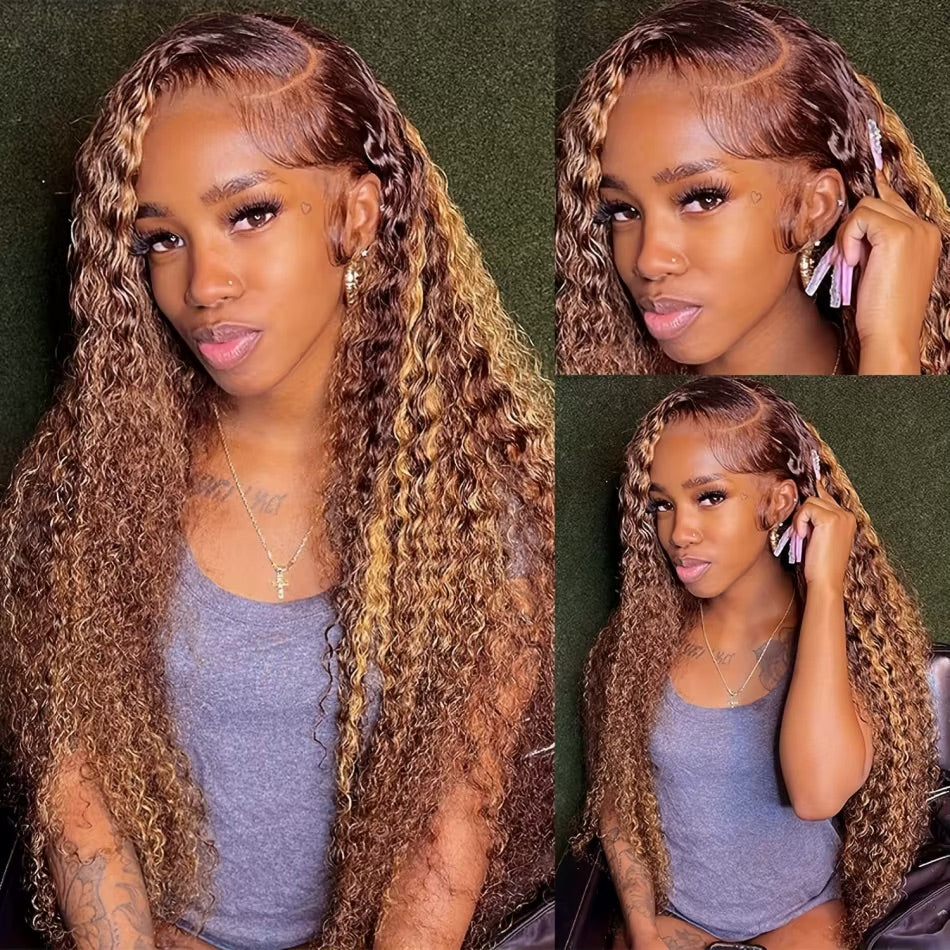 Highlight Blonde Human Hair Deep Wave Frontal Wig
