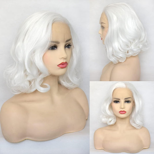 Loose Wave Curly Synthetic Hair Side Part Half Hand Tied Replacement Full Wigs 12 Inches for Women Girls