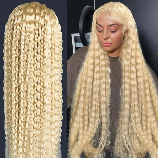 613 Blonde Curly HD  Brazilian Human Lace Front Wig