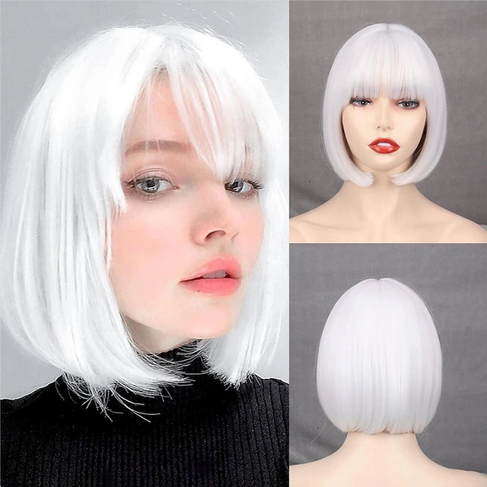 Short Bob Wig with Bangs – Synthetic