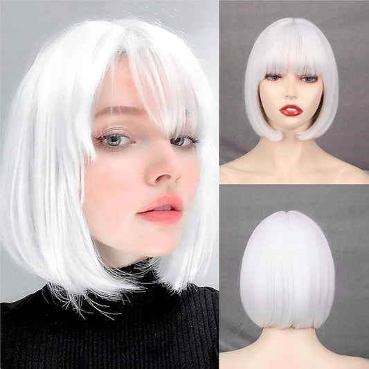 Short Bob Wig with Bangs – Synthetic