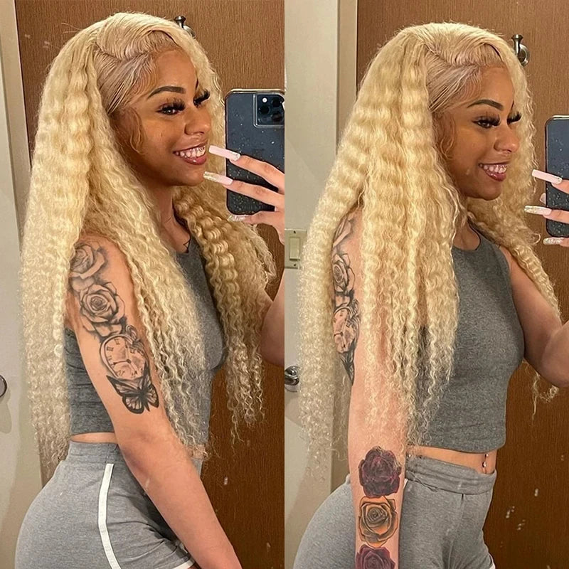 Brazilian deep wave 13x6 hd lace frontal human hair wig for women 30 40 inch 613 honey blonde curly cheap wigs