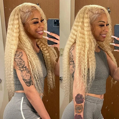 Brazilian deep wave 13x6 hd lace frontal human hair wig for women 30 40 inch 613 honey blonde curly cheap wigs