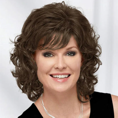 Short Curly Wig with Bangs – Synthetic